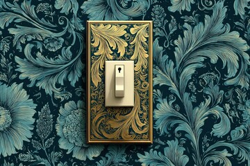 Poster - Elegant light switch against ornate floral wallpaper in a classic interior setting