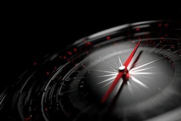 Poster - Modern clock with striking red hands and intricate design on a dark background with a futuristic feel
