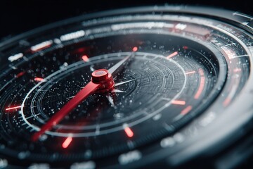 Poster - Close-up view of a high-tech compass with intricate details and glowing elements in low-light conditions