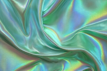 Poster - Shimmering turquoise fabric drapes elegantly showcasing iridescent hues in soft lighting