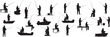 © DesignVirtuoso - Fishing silhouettes collection of anglers in boats and on land for design and illustration needs