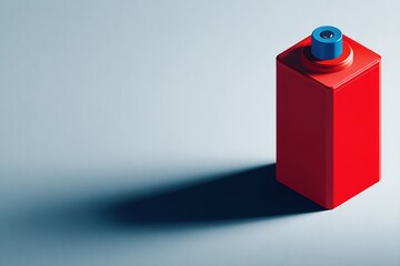 Poster - Bright red container stands alone casting a long shadow in soft light