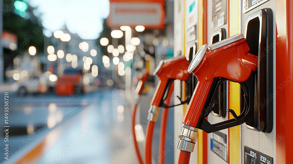 clean gas tank station with safety signage, soft directional sunlight ...