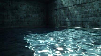 Poster - Interior view of a pool with stone walls, bathed in light.