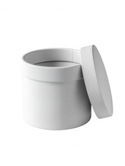 Poster - A simple cylindrical white box with a partially open lid is displayed against a solid white background, highlighting its clean design and minimalist aesthetic appeal.