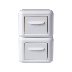 Poster - Two stacked miniature white plastic drawers create a simple storage solution against a clean backdrop, showcasing organization and minimalistic design beautifully.