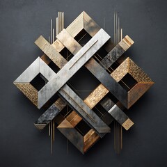 Poster - Geometric assemblage of metallic rectangles and squares on matte backdrop