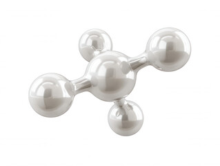 Poster - A silver molecular structure with five connected spheres floats against a clean white background, suggesting science, technology, and innovation with its design.