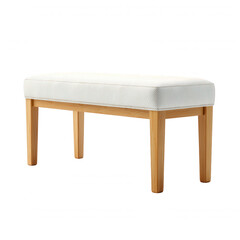 Poster - A simple and elegant wooden bench with a white upholstered seat is isolated on a white background, perfect for adding minimalist seating to any space.