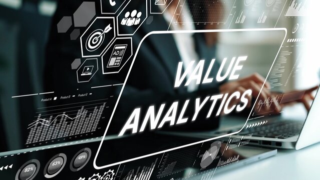 Data Analysis Concept with Value Analytics Text Overlay and Business Graphics in Background. Asymptotic smart data analytic.