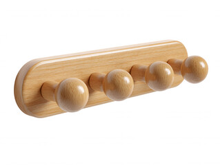 Poster - A simple wooden coat rack with four round pegs is mounted on a white wall providing practical and stylish storage solutions in a minimalist design aesthetic.