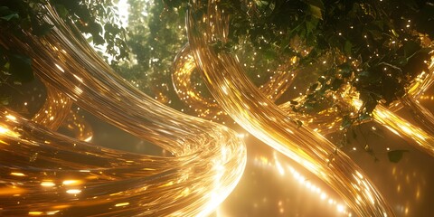 Poster - Golden, glowing, abstract, organic, light, streams, design.
