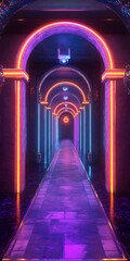 Poster - Neon-lit corridor of vibrant hues.