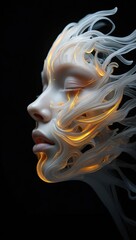 Aufkleber - A sculpture of a woman's face with intricate designs on her skin and hair.