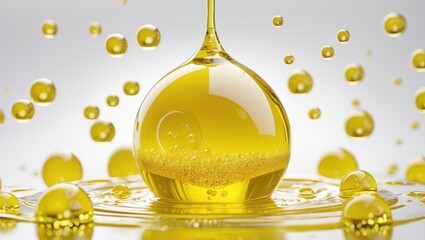 Poster - Isolated golden vitamin oil capsules or serum on a background. Concept of beauty and wellness products.