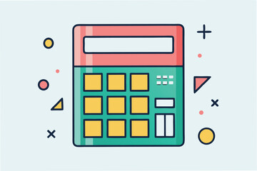 Poster - Colorful vector illustration of a calculator with geometric shapes in a modern design style against a light background