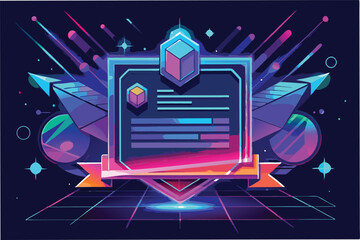Leinwandbilder - Colorful vector illustration featuring geometric shapes and vibrant effects in a futuristic digital space