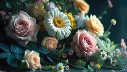 Poster - vintage-style close-up image featuring a vibrant floral display.