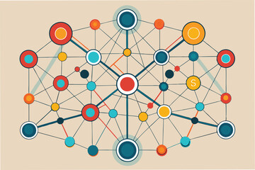 Leinwandbilder - Colorful vector illustration of interconnected nodes representing a complex network structure on a light background