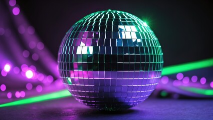 Wall Mural - Black backdrop with a neon-lit disco ball