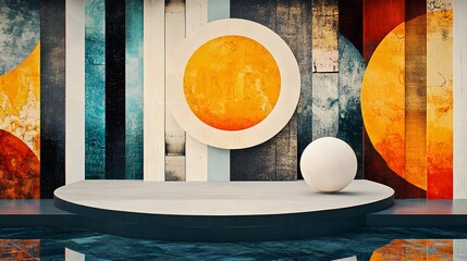 Poster - Colorful abstract backdrop with round shapes and a stage.