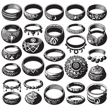 Black Color Bangle Silhouette Vector Illustration, Solid White Background. minimal vector design