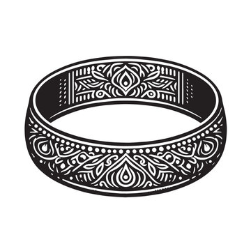 Black Color Bangle Silhouette Vector Illustration, Solid White Background. minimal vector design