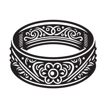 Black Color Bangle Silhouette Vector Illustration, Solid White Background. minimal vector design