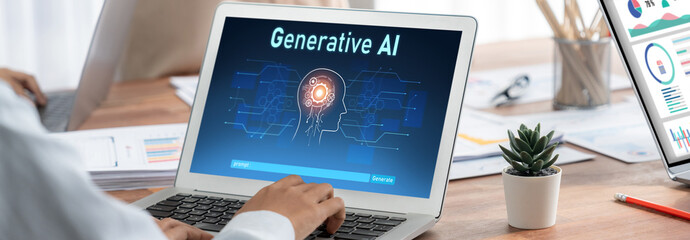Fototapete - Generative AI virtual assistant tools for prompt engineer and user for ease of engage artificial intelligence AI technology help people to work with generative AI functions by prompting the AI brisk