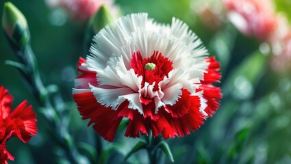 Wall Mural - pink carnation flower featuring red and white petals