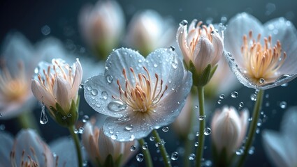 Poster - Images of flowers taken with a macro lens featuring water drips
