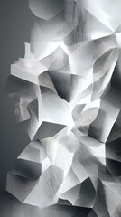 Poster - Abstract composition of geometric crystalline structures in shades of white and grey