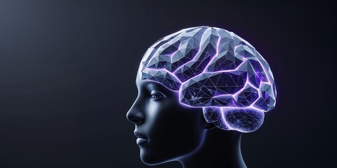 Poster - Digital representation of a human brain with glowing connections in a futuristic setting