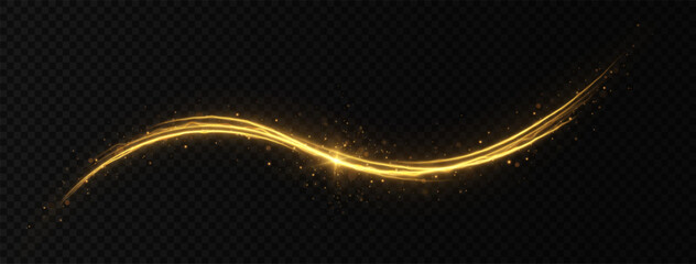 Wall Mural - golden wavy lines with light effect isolated on transparent background. shimmering particles of dust