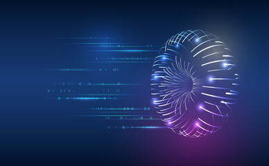 Poster - Abstract futuristic background with glowing toroidal structure. Data flow concept. Dynamic lines and binary code. Digital technologies, big data. Perfect for cybersecurity banner, machine learning.