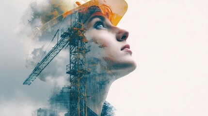 Poster - Female Engineer Blending with Construction Imagery for Creative Impact