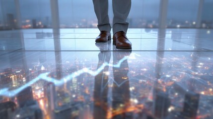 Poster - Founder Standing Over Animated Business Graph in Modern Office