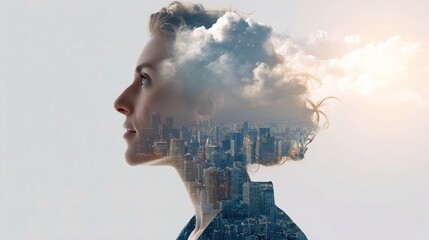 Poster - Businesswoman Profile with Cloud Computing Concept Overlay