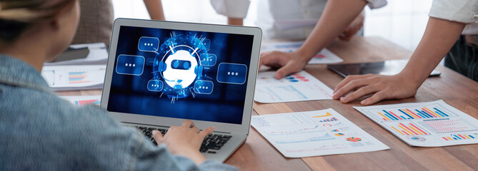 Fototapete - Chatbot software application for brisk online business that automatically reply to customer questions