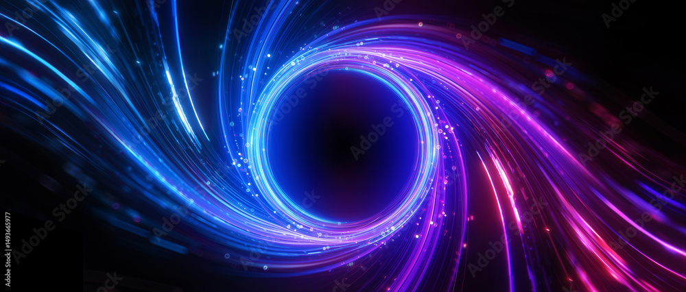 Glowing swirling vortex of vibrant light trails in blue, purple and ...