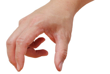 Wall Mural - closeup of man hand reach to pickup or grab things isolated cutout in transparent background.