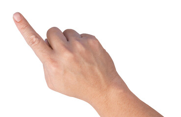 Wall Mural - closeup of man hand pointing his index finger to point on target isolated cutout in transparent back