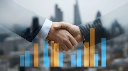 Poster - Close-Up Handshake with Layered Pie Charts in Business Environment