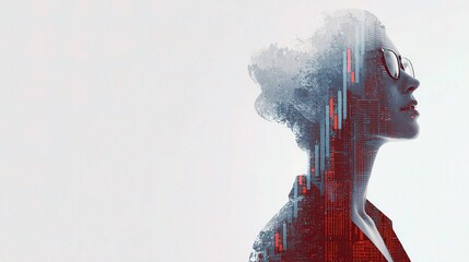 Poster - Female Executive Profile with Financial Double Exposure Effect