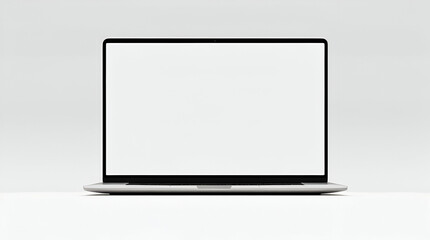 A sleek, minimalist laptop with a white screen, no visible logo or branding, and a high-resolution digital illustration on a white background.