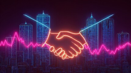 Poster - Business Handshake with Chart and City Skyline Background