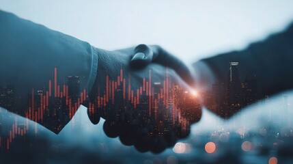 Poster - Business Handshake with Translucent Stock Market Index Overlay