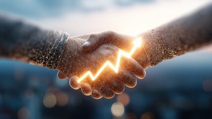 Poster - Glowing Handshake Symbolizing Interwoven Growth and Progress