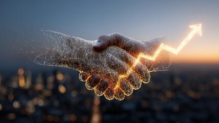 Poster - Glowing Handshake Symbolizing Growth and Progress in Business