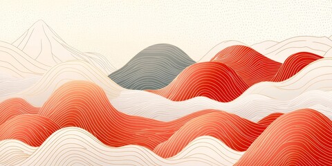 Poster - Abstract Landscape with Flowing Red and Gold Lines, Minimalist Design, Vector Illustration